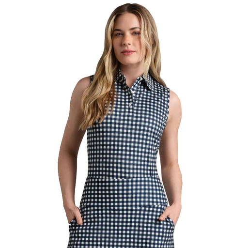 Rhone Course to Court Sleeveless Womens Golf Polo - Nvy Blu Gingham/XL