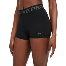 
                        
                          Load image into Gallery viewer, Nike Pro 3in Womens Training Shorts - BLK/IRN GRY 014/L
                        
                       - 1