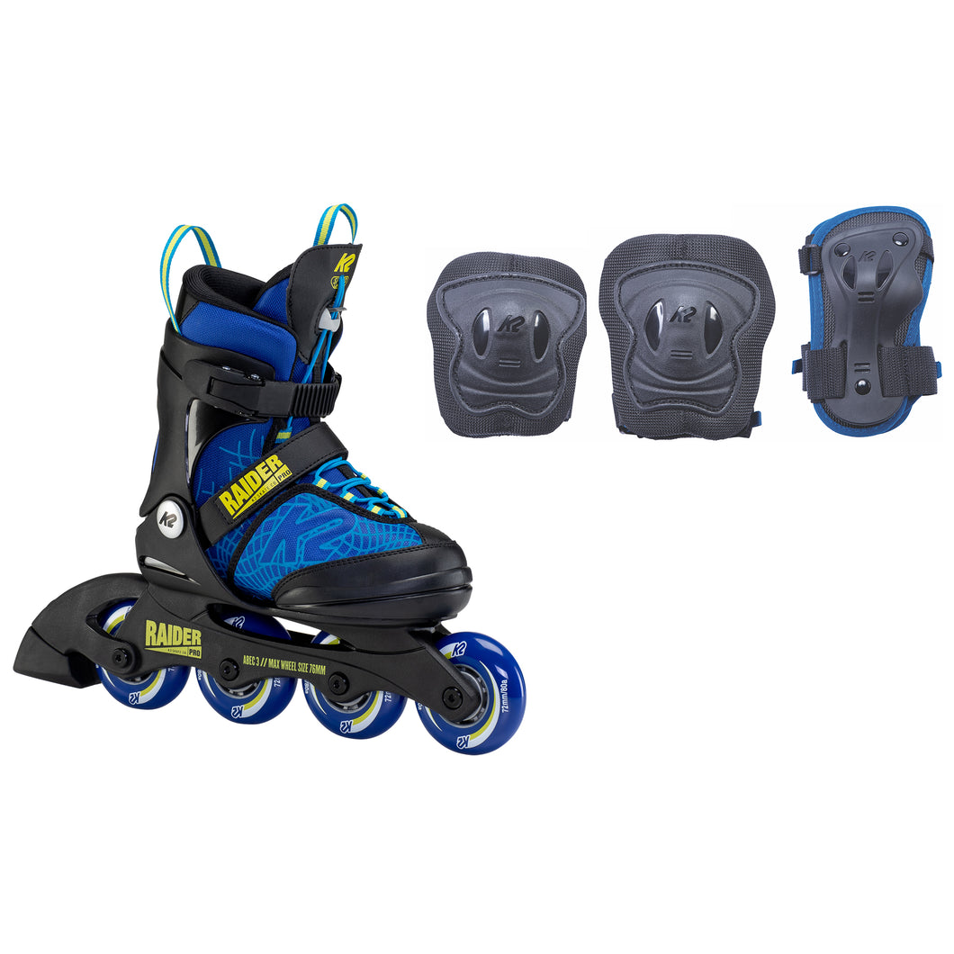 K2 Raider Pro Pack Blue Boys Adj Inline Skates - Blue/Yellow/4-8