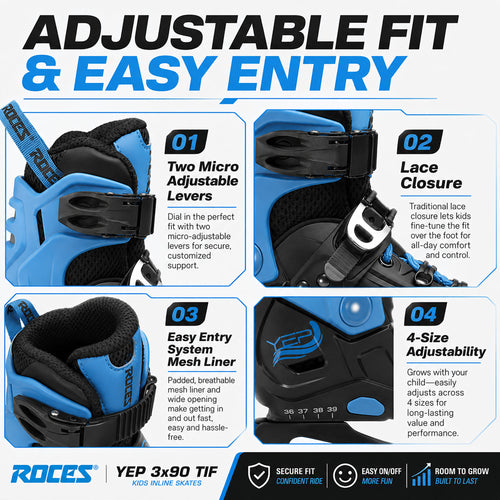 Roces YEP 3x90 TIF Adjustable Junior Inline Skate - 2