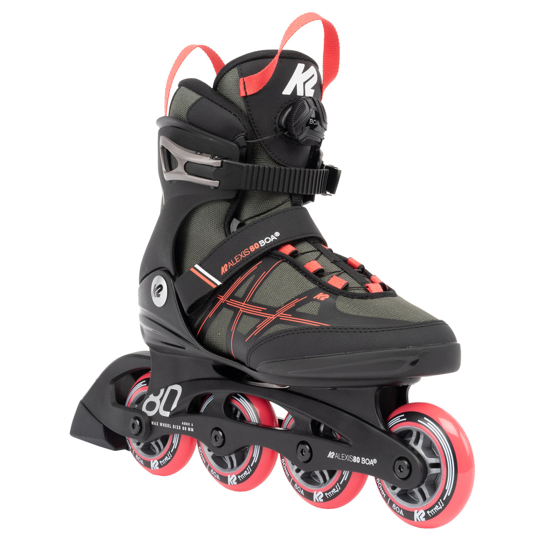 K2 Alexis 80 Boa Gray-Coral Womens Inline Skates - Gray/Coral/11.0