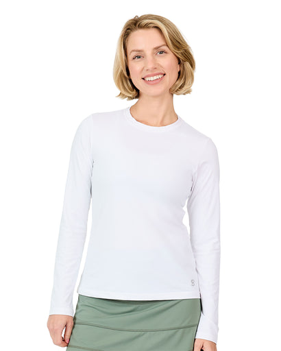 Sofibella UV Colors Womens LS Tennis Shrt - White/2X
