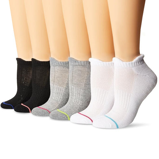Yummie No Show Liner 6 Pack Socks - Gry/Wht/Blk/One Size