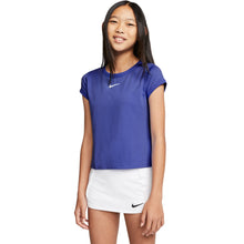 
                        
                          Load image into Gallery viewer, Nike Court Dri-FIT Girls Short Sleeve Tennis Shirt - RUSH VIOLET 554/L
                        
                       - 1