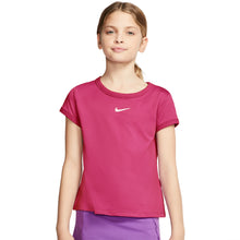 
                        
                          Load image into Gallery viewer, Nike Court Dri-FIT Girls Short Sleeve Tennis Shirt - VIVID PINK 616/L
                        
                       - 3