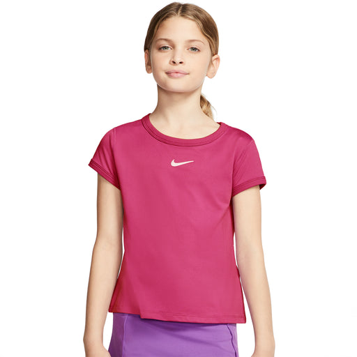 Nike Court Dri-FIT Girls Short Sleeve Tennis Shirt - VIVID PINK 616/L