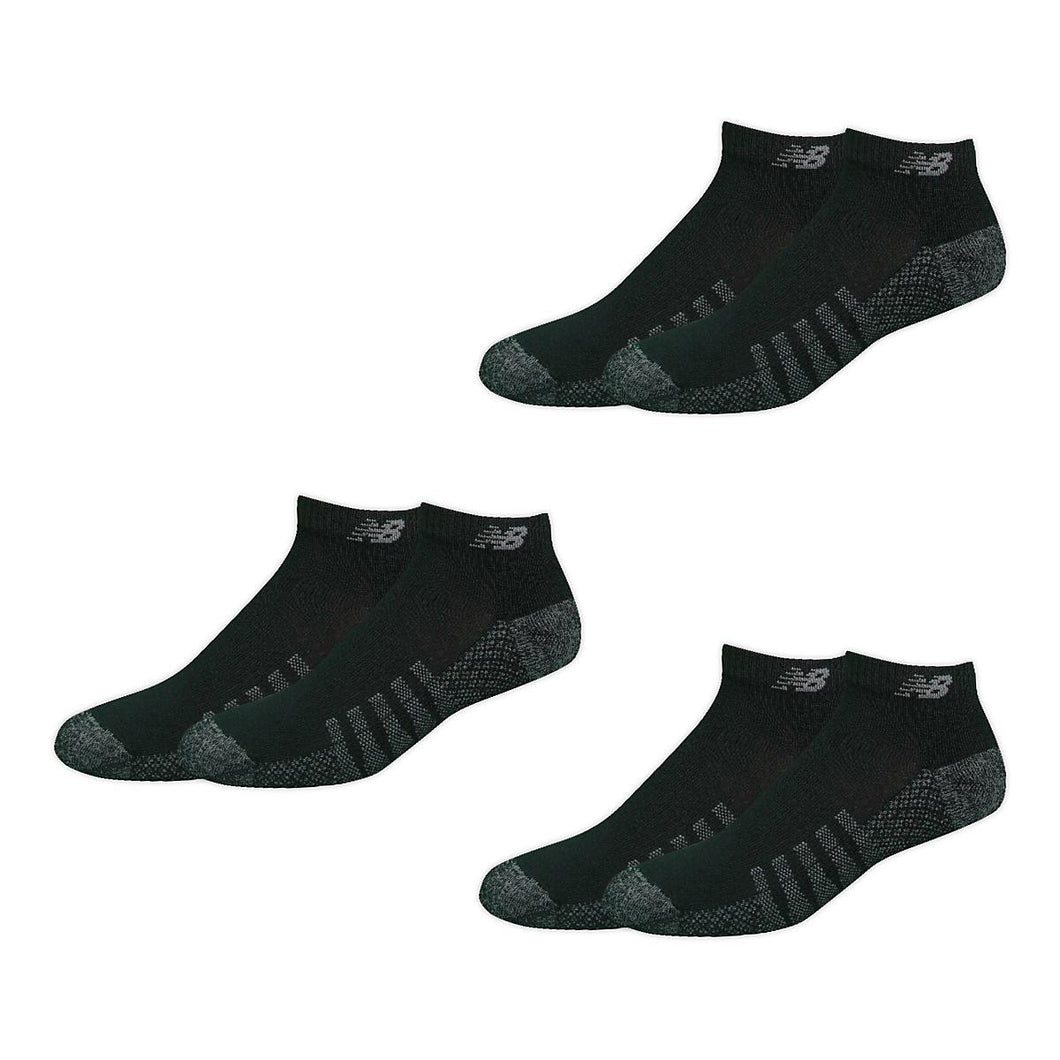 New Balance Perf 3 Pack Mens Low Cut Tennis Socks - Black/XL