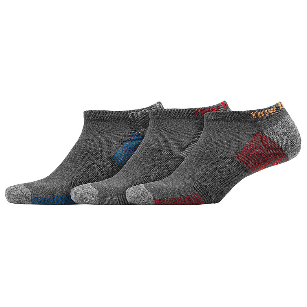 New Balance Perf 3pk Mens No Show Tennis Socks - Grey/L