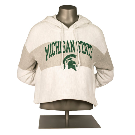 Champion MSU Reverse Weave Womens Cropped Hoodie - Silver Gry Hthr/XL
