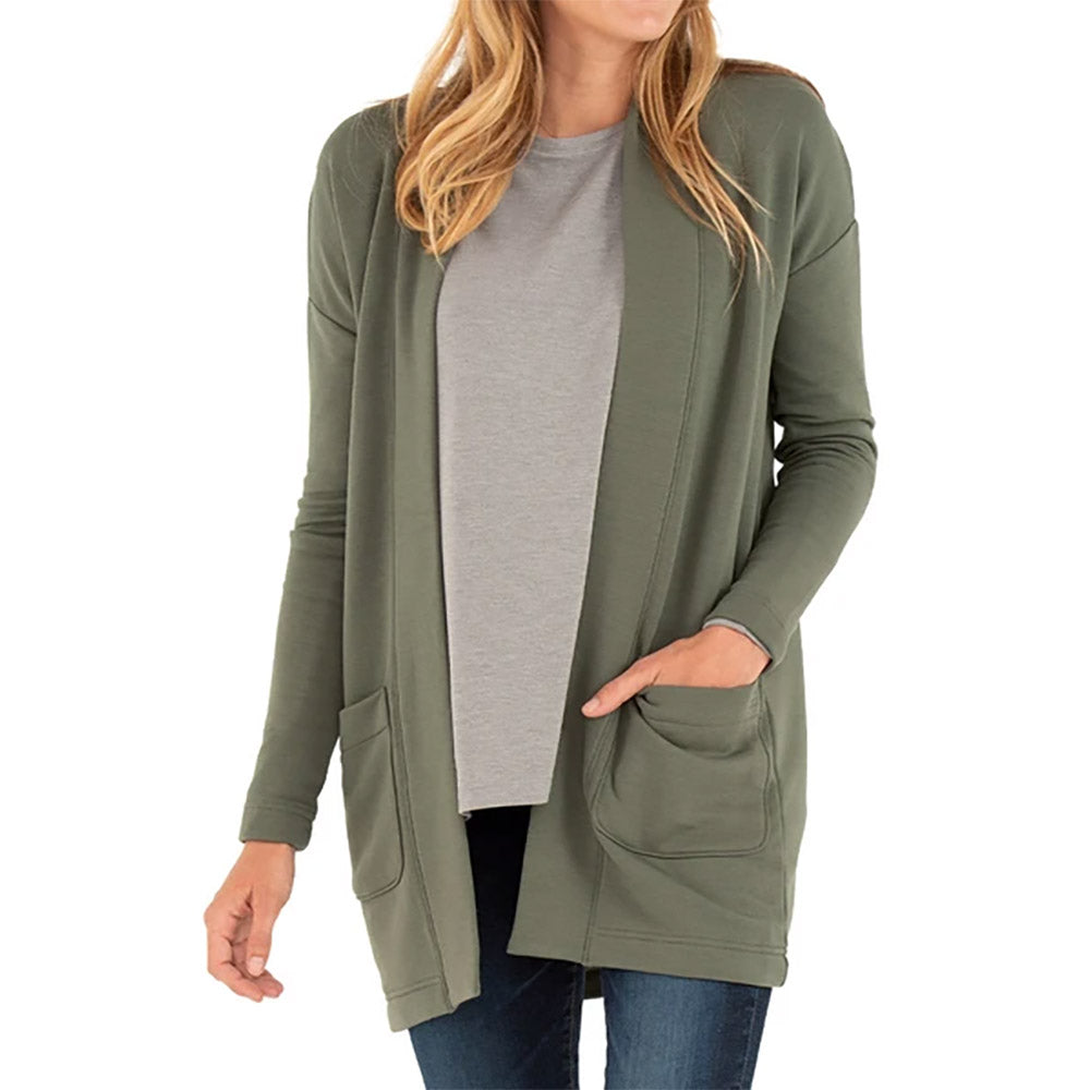 Free Fly Thermal Fleece Cardigan Womens Sweater - DARK OLIVE 102/L