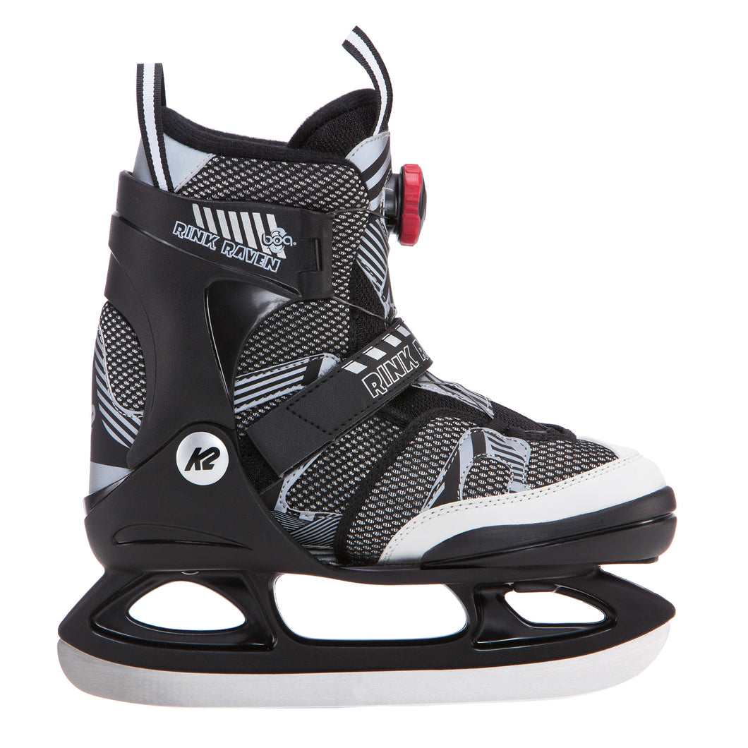 K2 Rink Raven Boa Boys Adjustable Ice Skates - Black/White/1-5