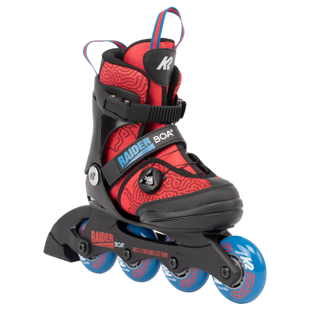 K2 Raider Boa Red Boys Adjustable Inline Skates - Red/Blue/4-8