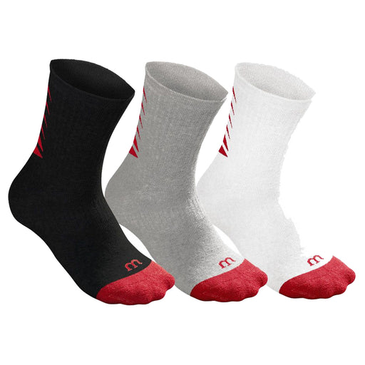 Wilson Youth Core Crew Tennis Socks 3-Pack - Blk/Gry/Wht/Sm/Md