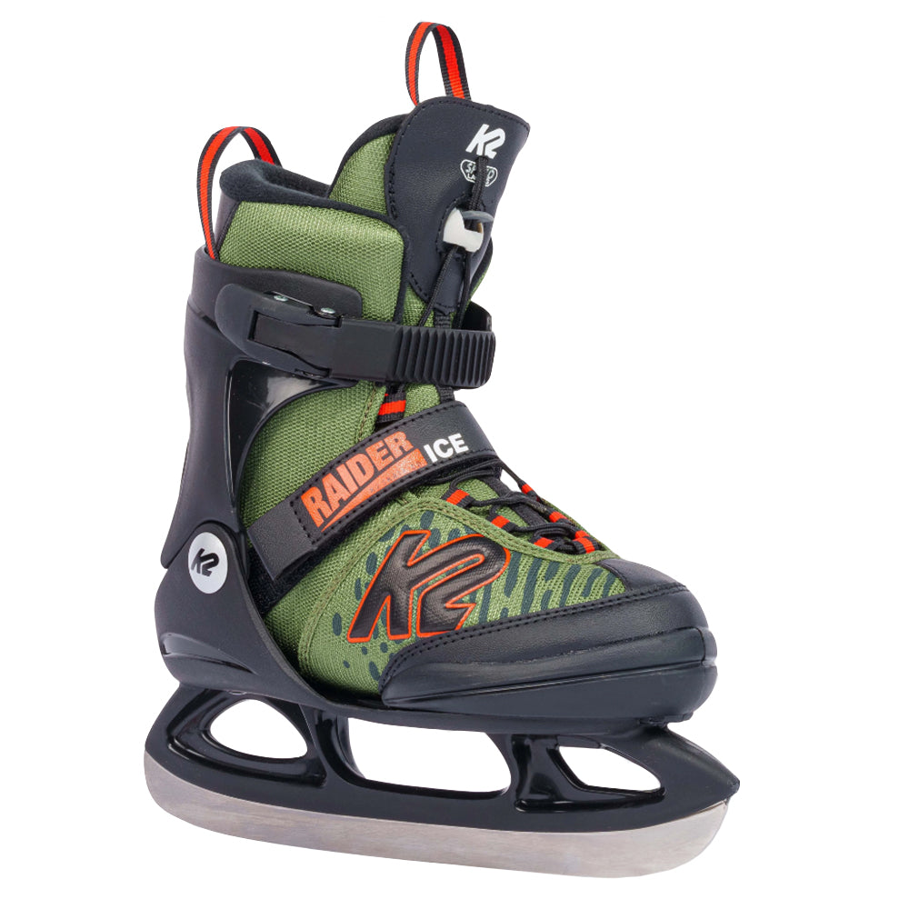 K2 Raider Ice Boys Adjustable Ice Skates - Green Orange/8-12