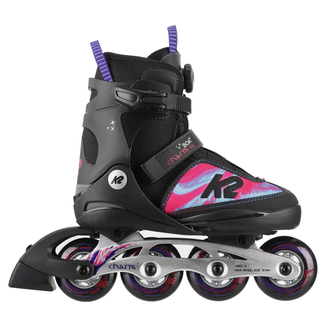 K2 Charm Boa ALU Girls Adj Inline Skates 27591 - Purple/Swirl/1-5